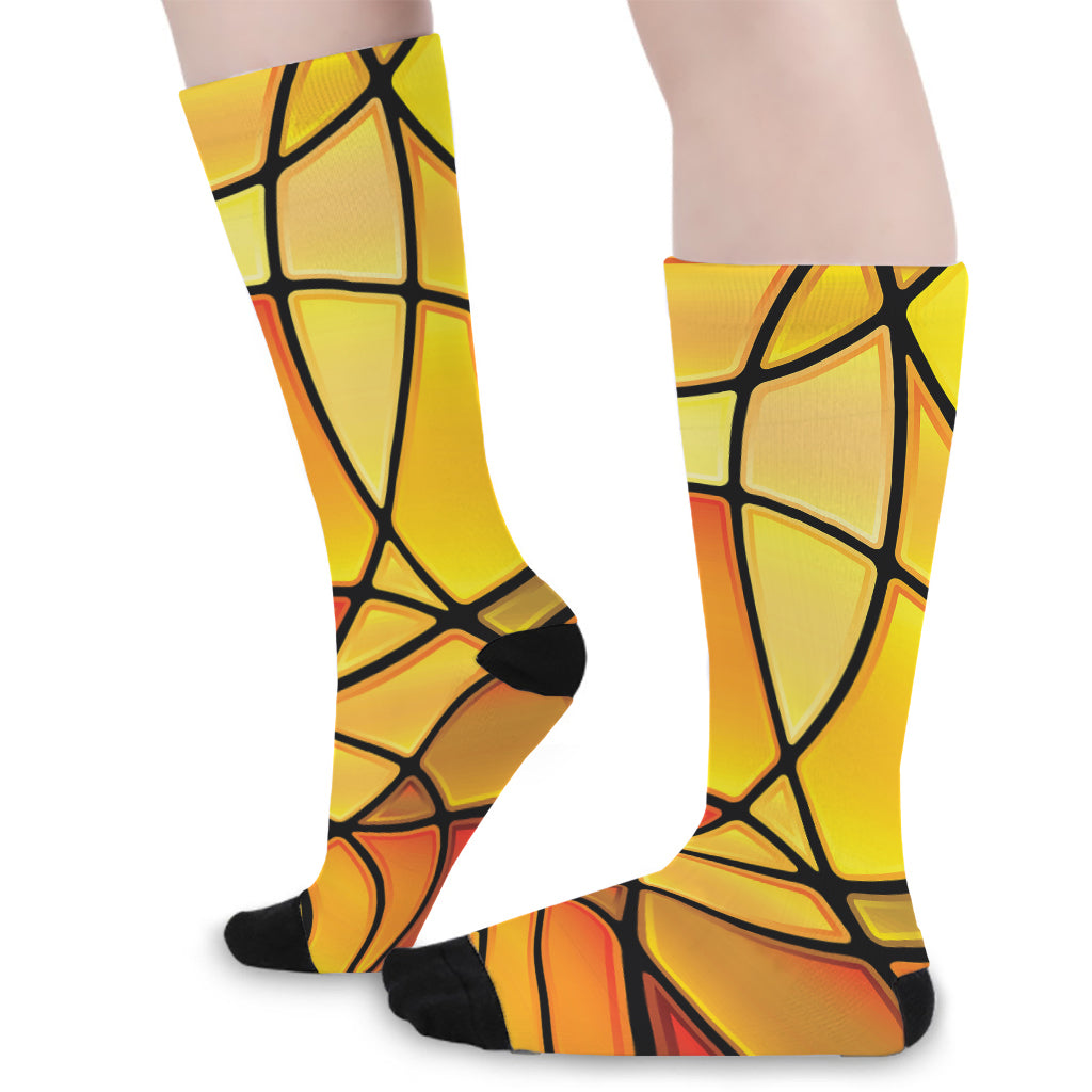 Yellow Stained Glass Mosaic Print Long Socks