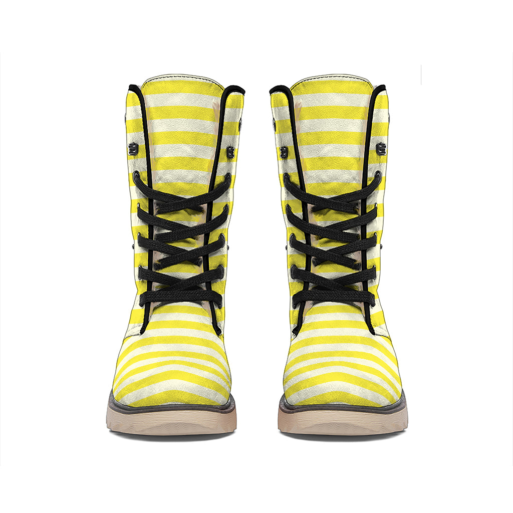 Yellow Striped Pattern Print Winter Boots