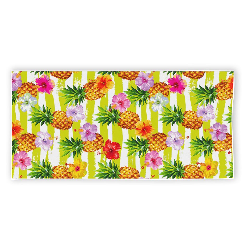 Yellow Striped Pineapple Pattern Print Beach Towel