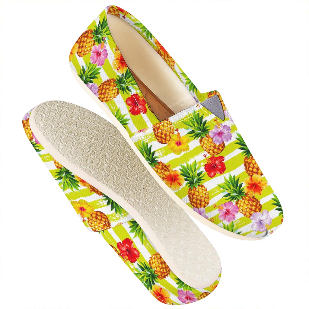 Yellow Striped Pineapple Pattern Print Casual Shoes
