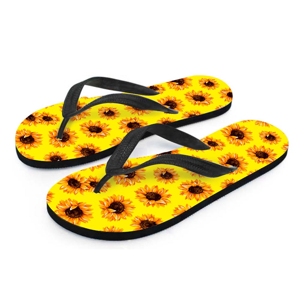 Yellow Sunflower Pattern Print Flip Flops