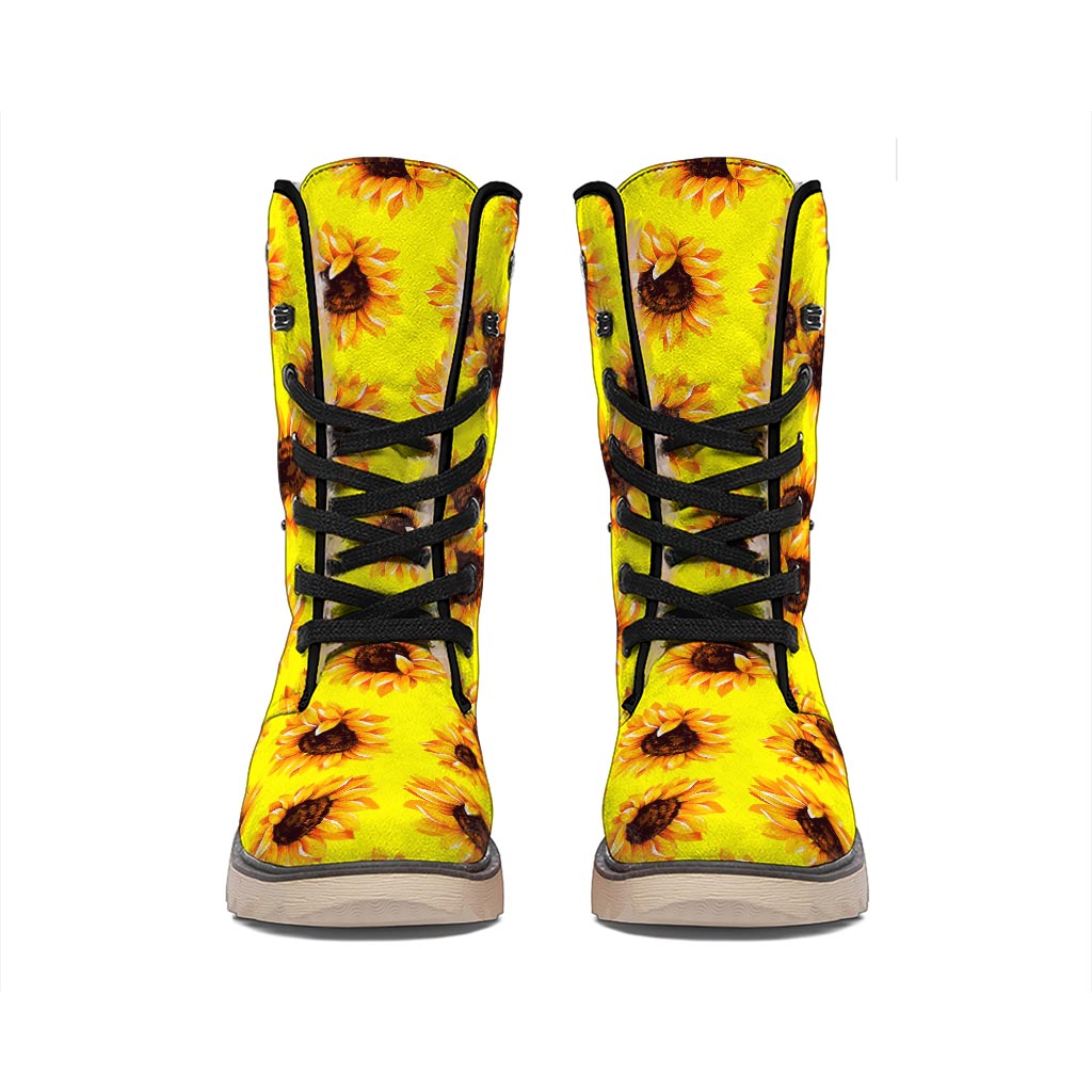 Yellow Sunflower Pattern Print Winter Boots