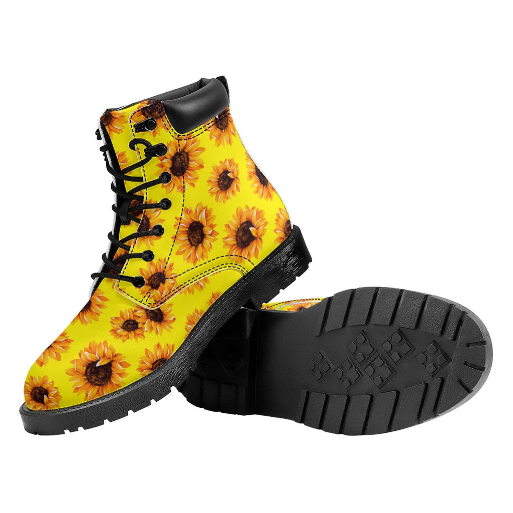 Yellow Sunflower Pattern Print Work Boots