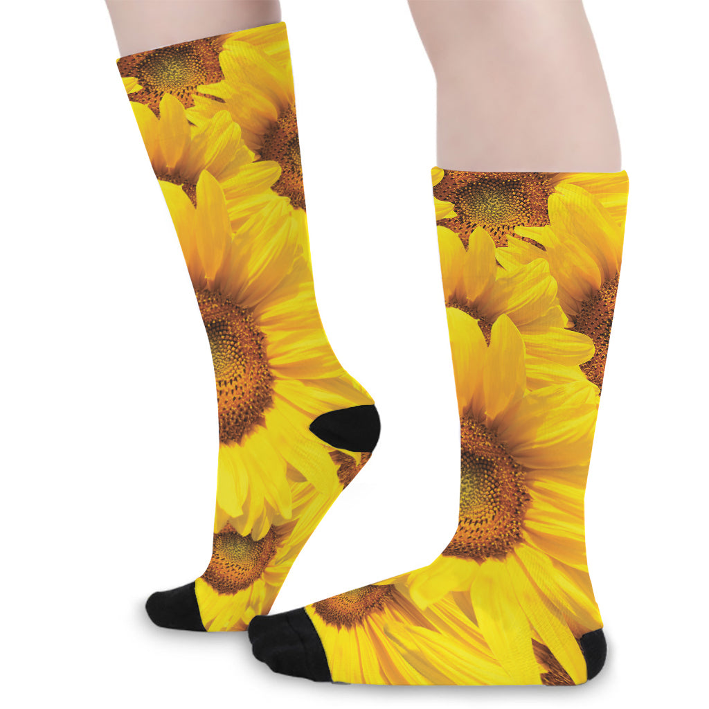 Yellow Sunflower Print Long Socks