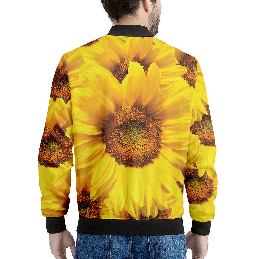 Yellow Sunflower Print Men's Bomber Jacket