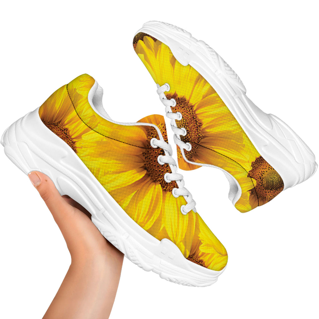 Yellow Sunflower Print White Chunky Shoes