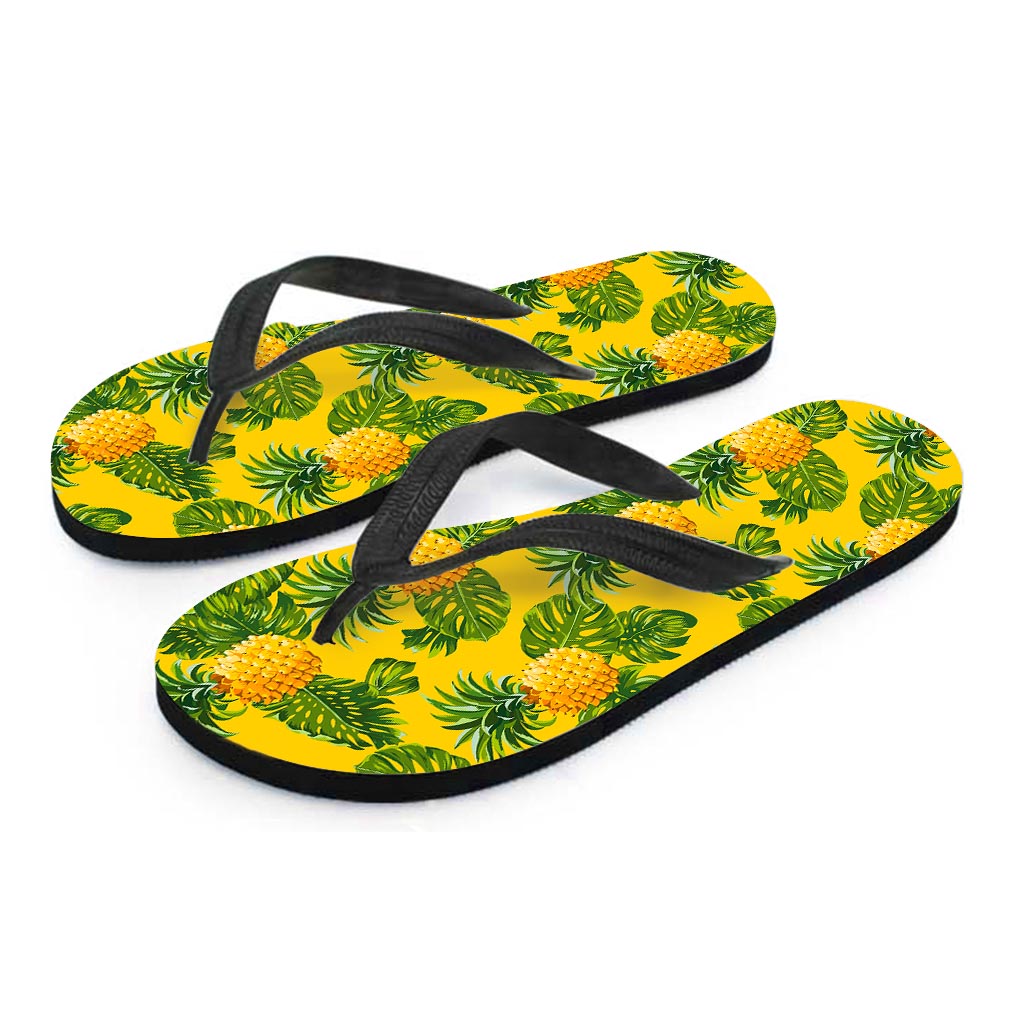 Yellow Tropical Pineapple Pattern Print Flip Flops