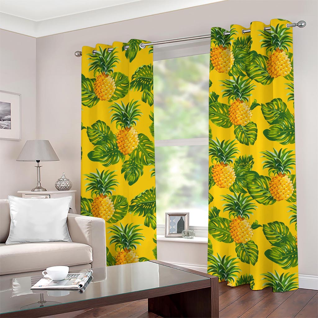Yellow Tropical Pineapple Pattern Print Grommet Curtains