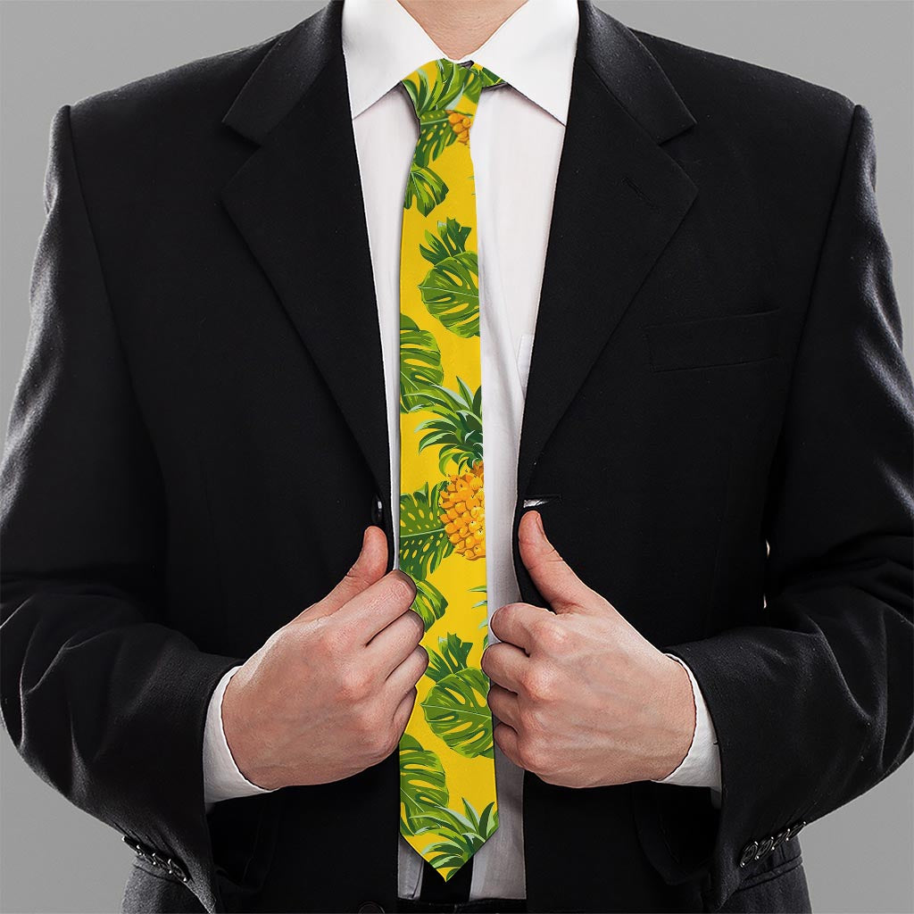 Yellow Tropical Pineapple Pattern Print Necktie