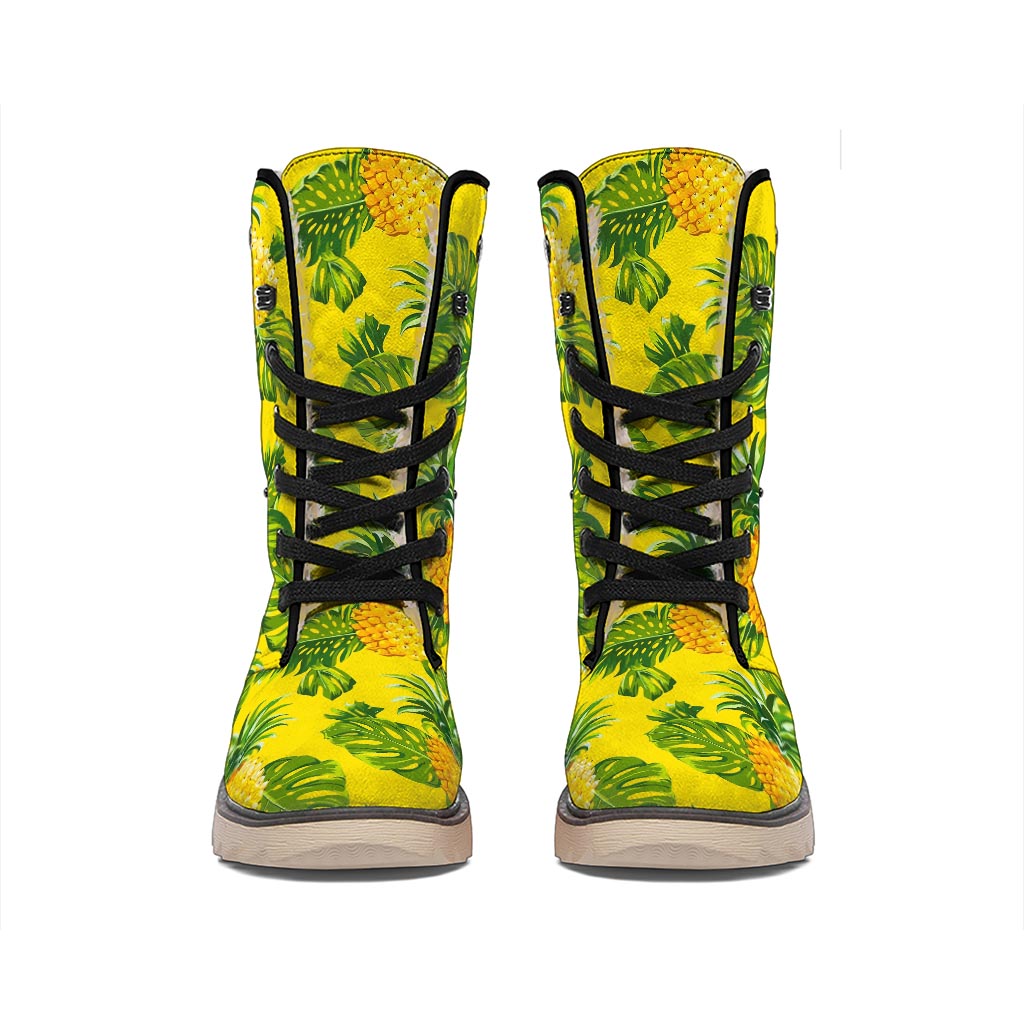 Yellow Tropical Pineapple Pattern Print Winter Boots