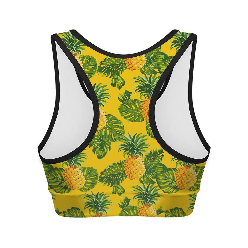 Yellow Tropical Pineapple Pattern Print Women's Sports Bra