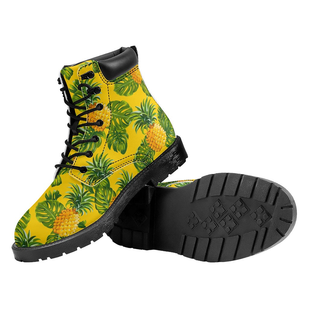 Yellow Tropical Pineapple Pattern Print Work Boots