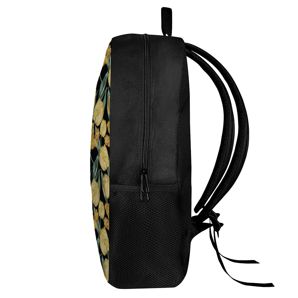 Yellow Tulip Floral Pattern Print 17 Inch Backpack