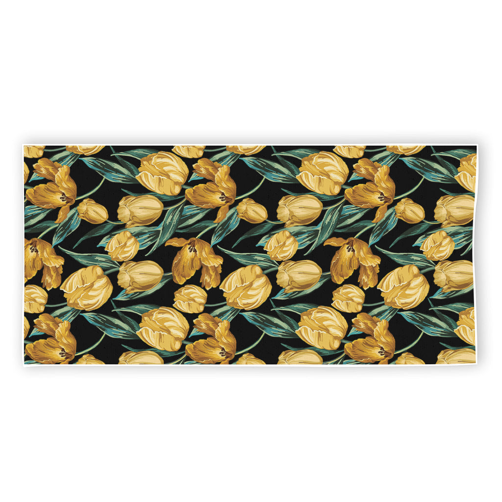 Yellow Tulip Floral Pattern Print Beach Towel