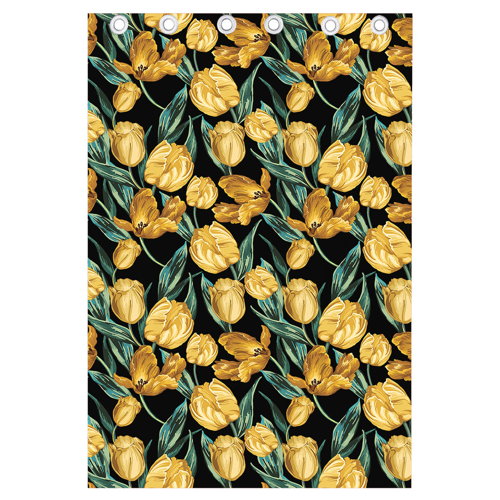 Yellow Tulip Floral Pattern Print Curtain