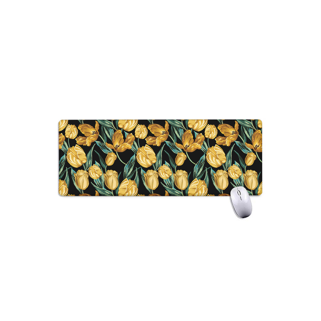 Yellow Tulip Floral Pattern Print Extended Mouse Pad