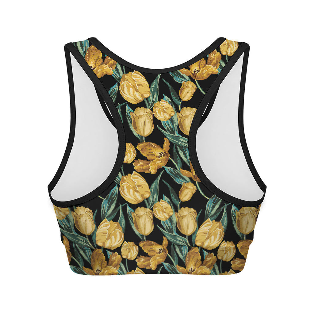 Yellow Tulip Floral Pattern Print Women's Sports Bra