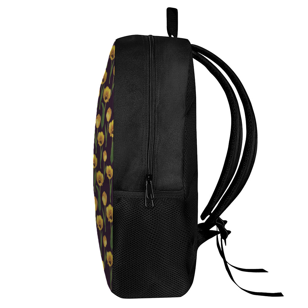 Yellow Tulip Flower Pattern Print 17 Inch Backpack