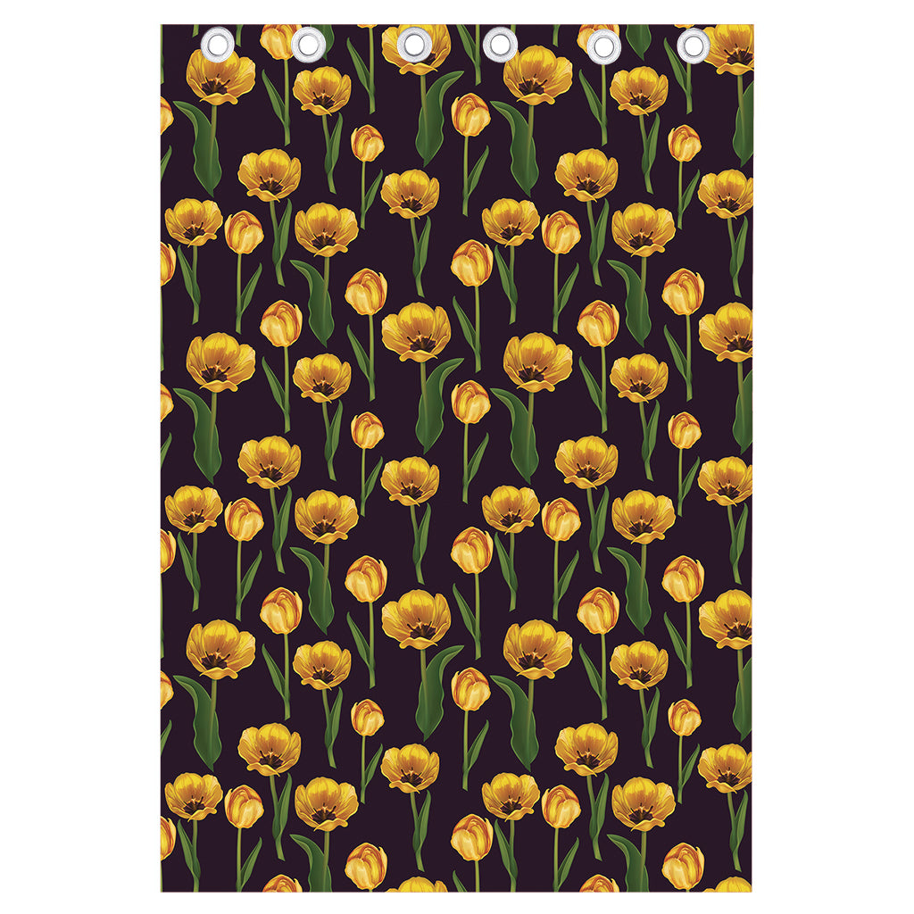 Yellow Tulip Flower Pattern Print Curtain