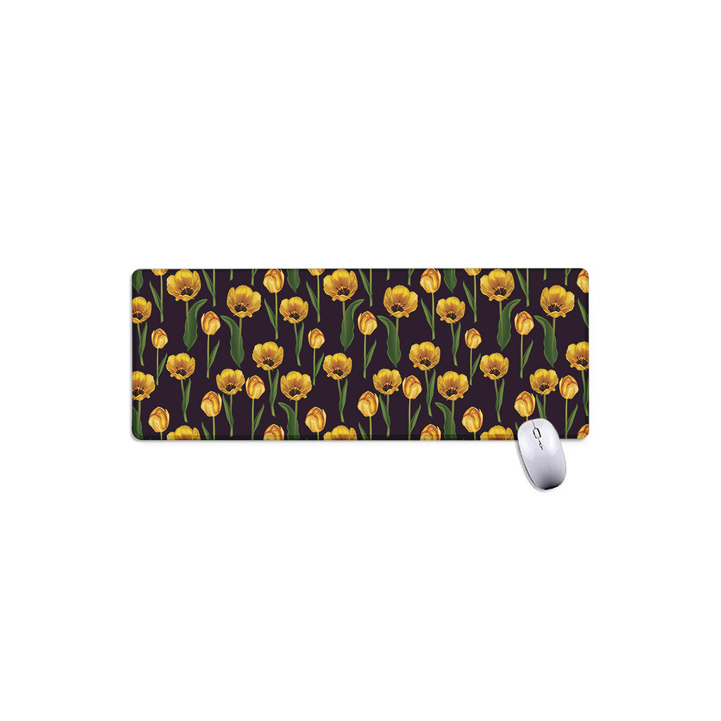 Yellow Tulip Flower Pattern Print Extended Mouse Pad
