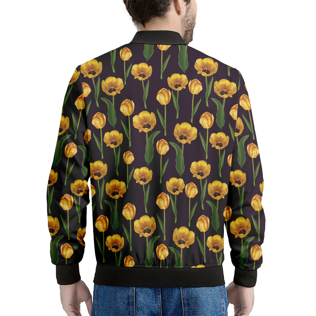 Yellow Tulip Flower Pattern Print Men's Bomber Jacket