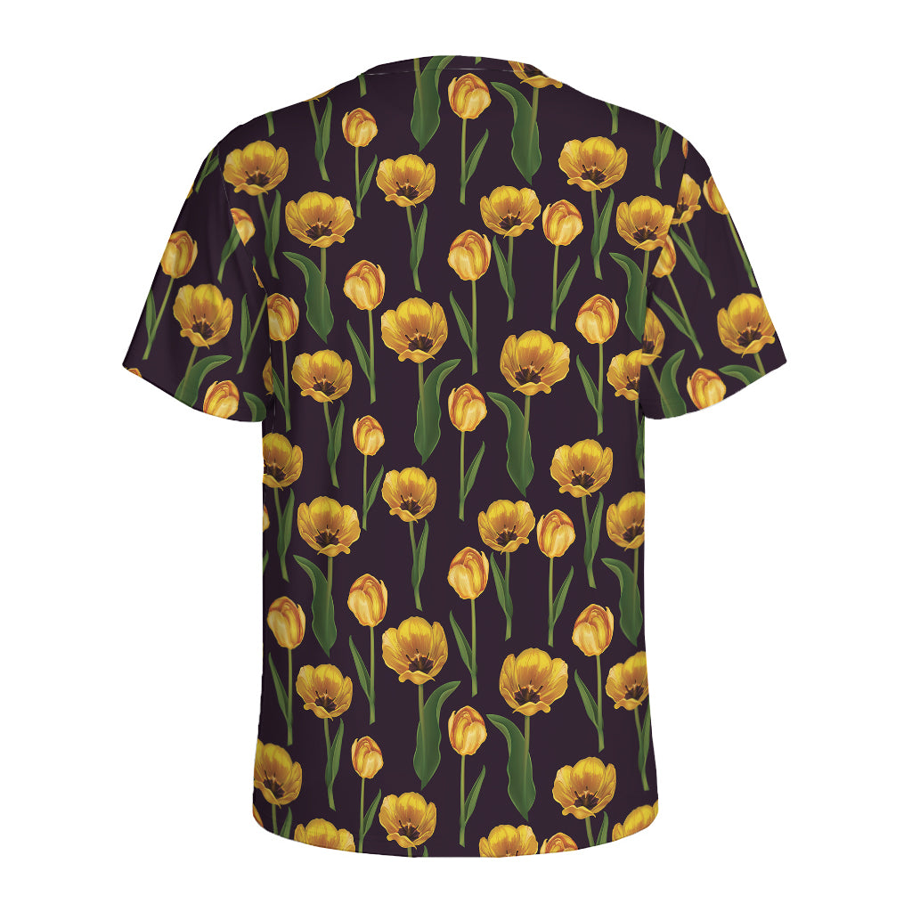 Yellow Tulip Flower Pattern Print Men's Sports T-Shirt