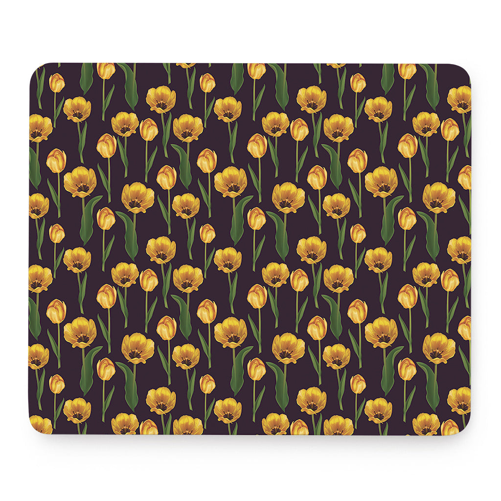 Yellow Tulip Flower Pattern Print Mouse Pad
