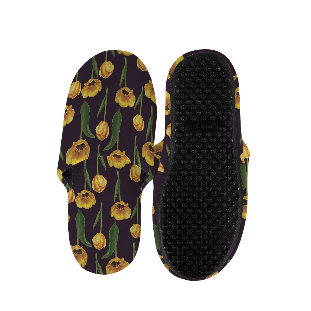 Yellow Tulip Flower Pattern Print Slippers