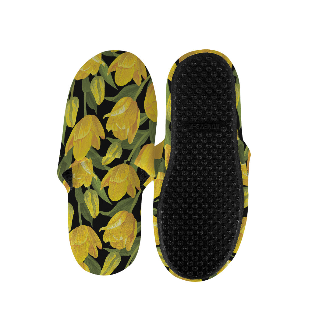 Yellow Tulip Pattern Print Slippers