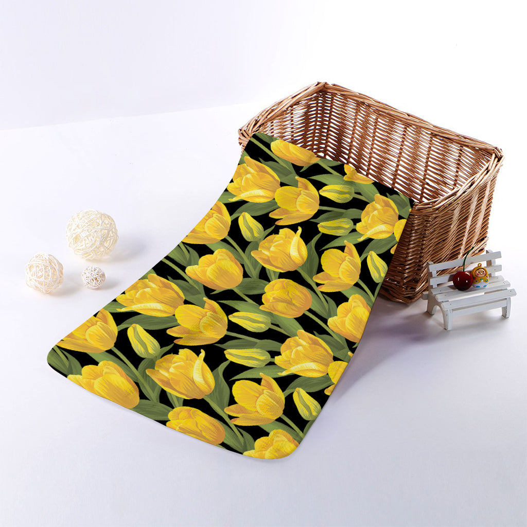 Yellow Tulip Pattern Print Towel