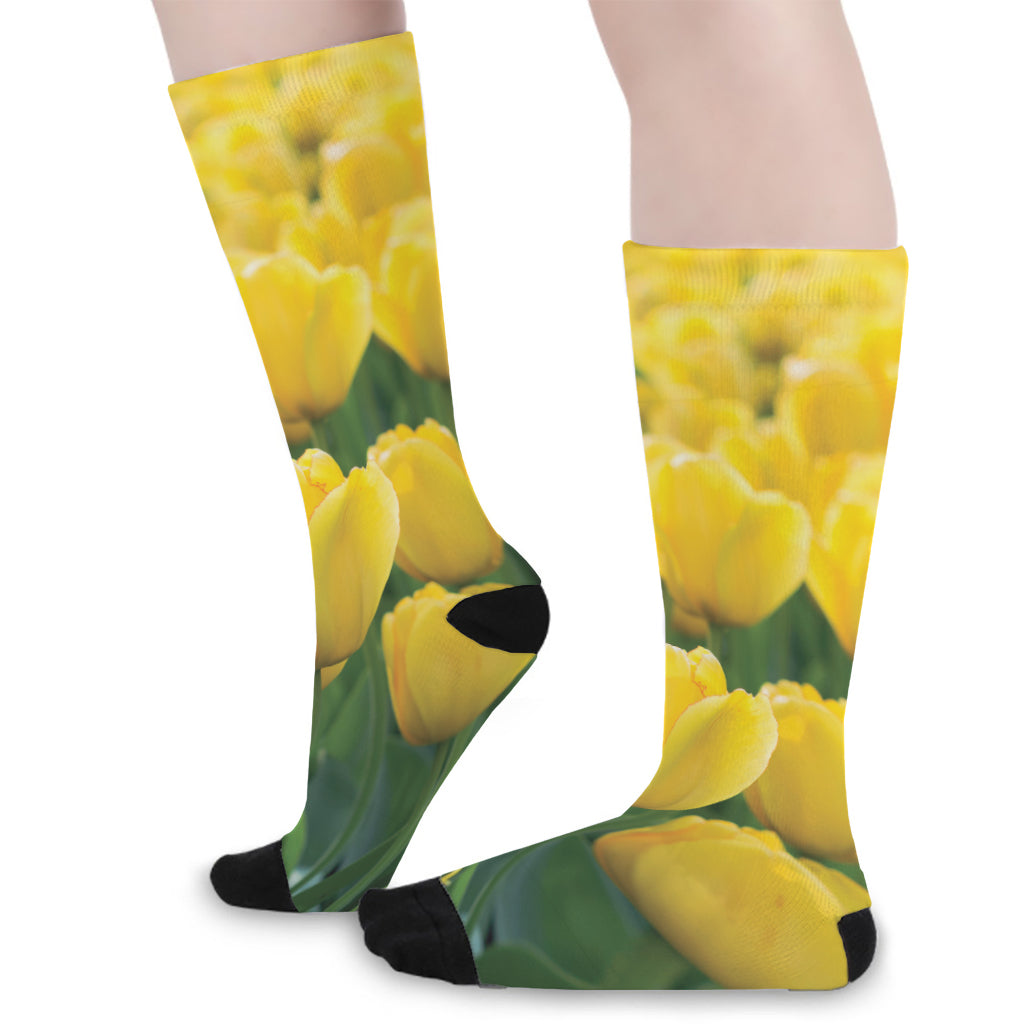 Yellow Tulip Print Long Socks