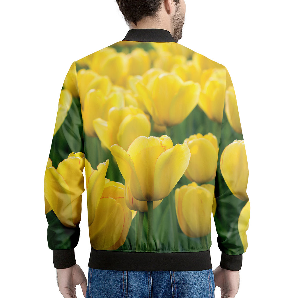 Yellow Tulip Print Men's Bomber Jacket