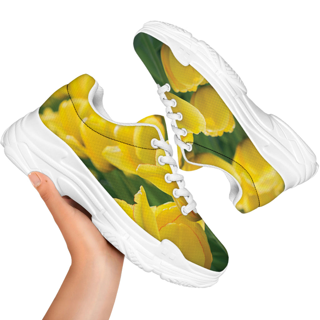 Yellow Tulip Print White Chunky Shoes