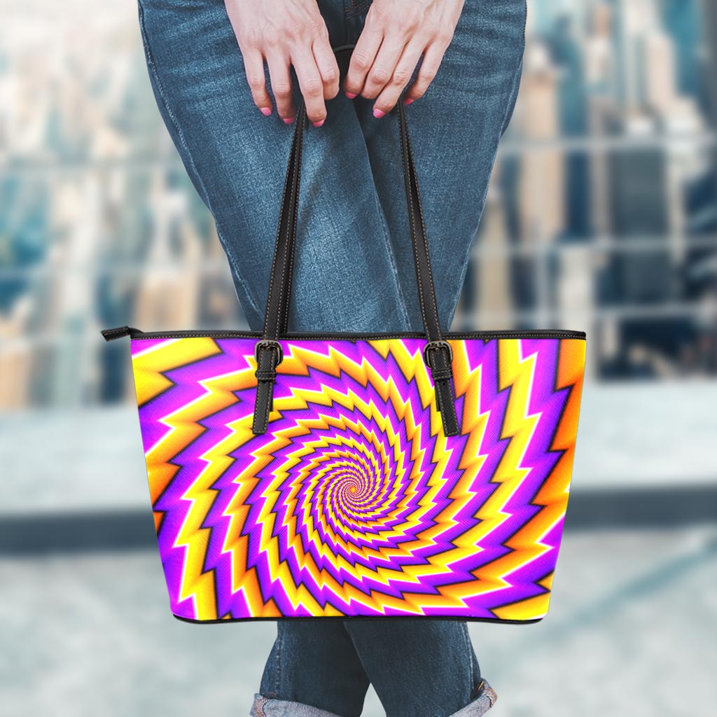 Yellow Twisted Moving Optical Illusion Leather Tote Bag
