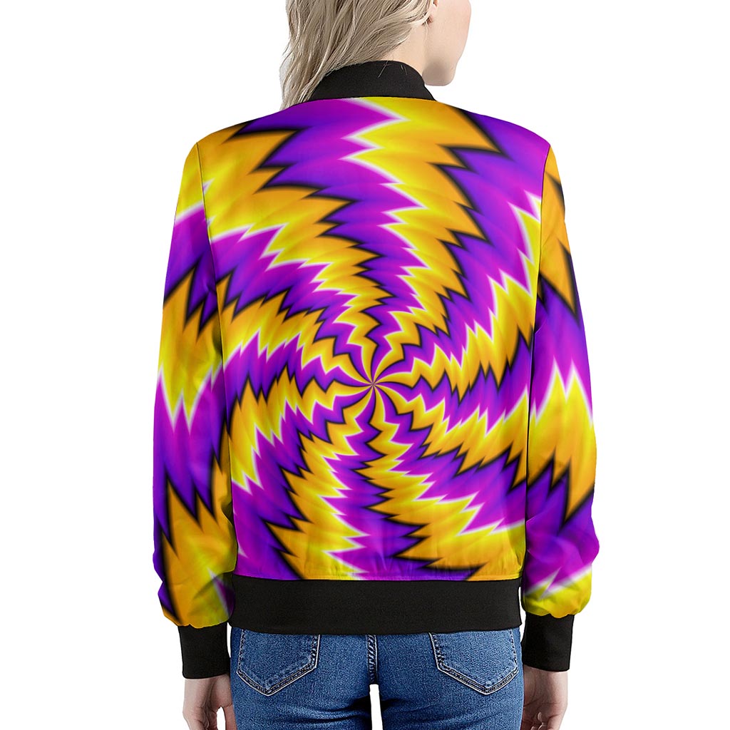 Yellow Vortex Moving Optical Illusion Women's Bomber Jacket