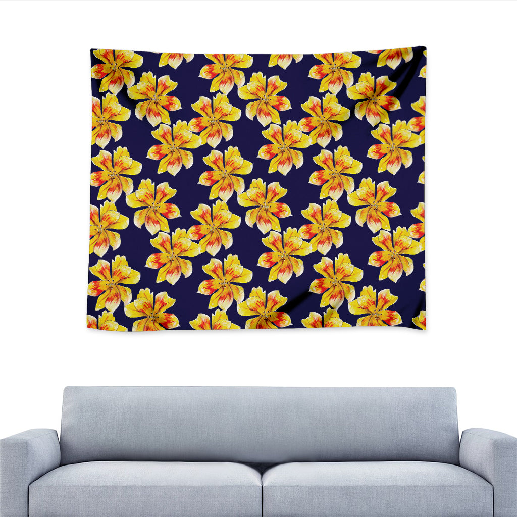 Yellow Watercolor Lily Pattern Print Tapestry
