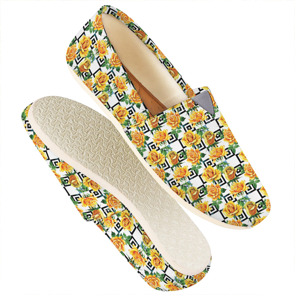 Yellow Watercolor Rose Print Casual Shoes