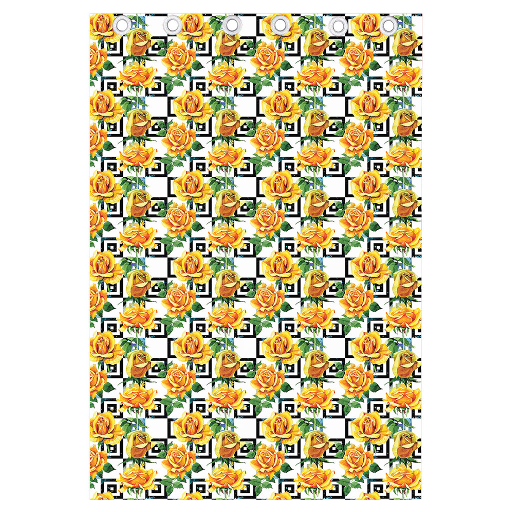 Yellow Watercolor Rose Print Curtain