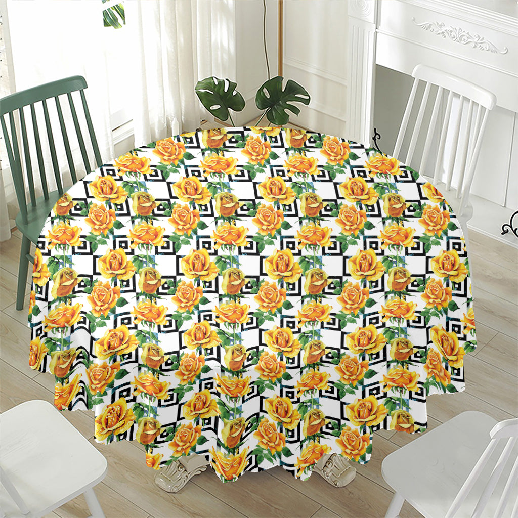 Yellow Watercolor Rose Print Waterproof Round Tablecloth