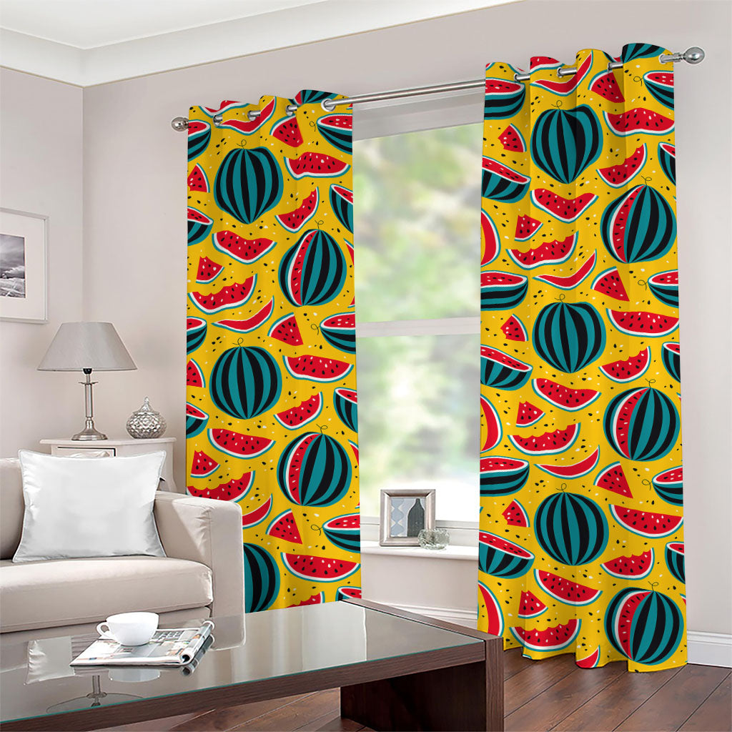 Yellow Watermelon Pieces Pattern Print Grommet Curtains