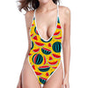 Yellow Watermelon Pieces Pattern Print High Cut One Piece Swimsuit