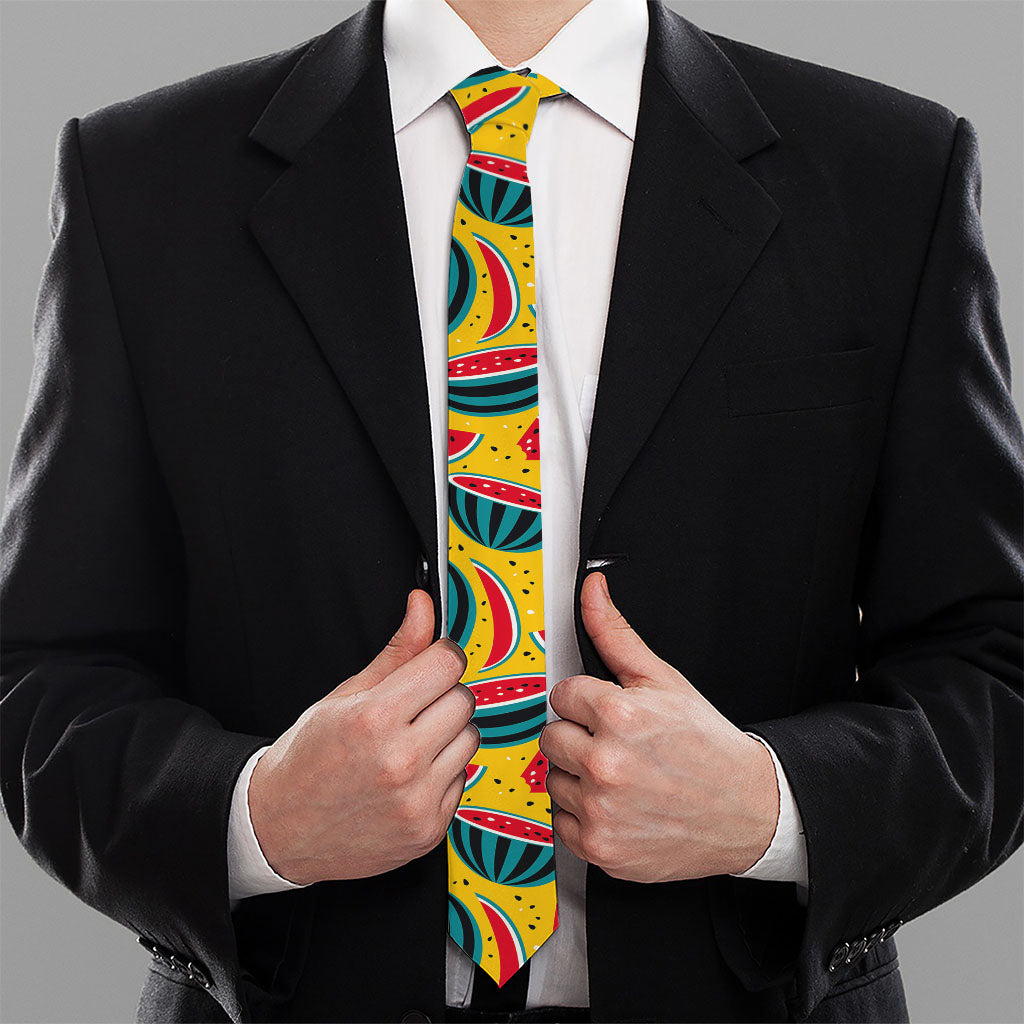 Yellow Watermelon Pieces Pattern Print Necktie