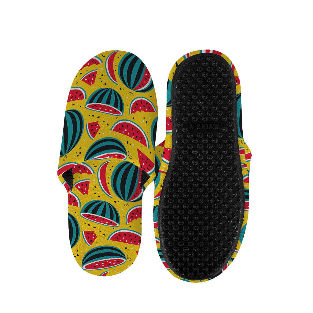 Yellow Watermelon Pieces Pattern Print Slippers