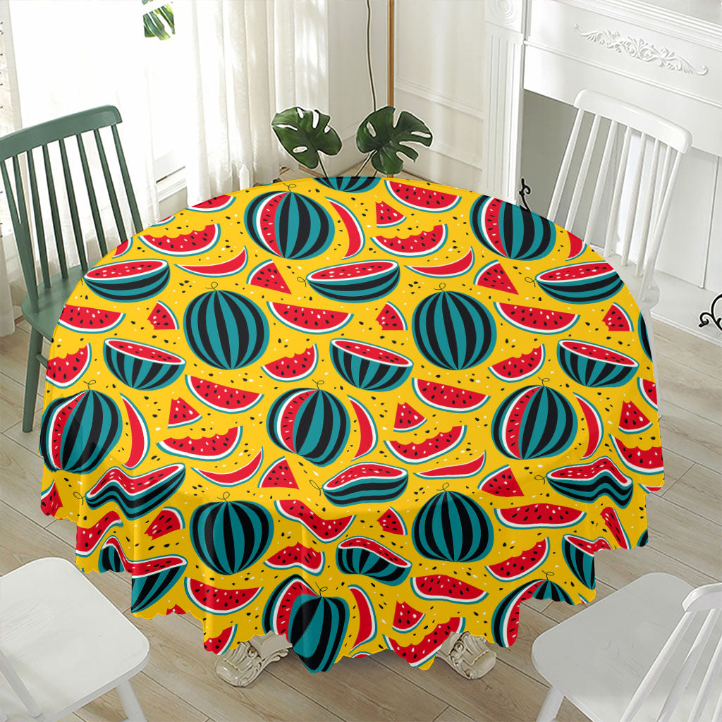 Yellow Watermelon Pieces Pattern Print Waterproof Round Tablecloth