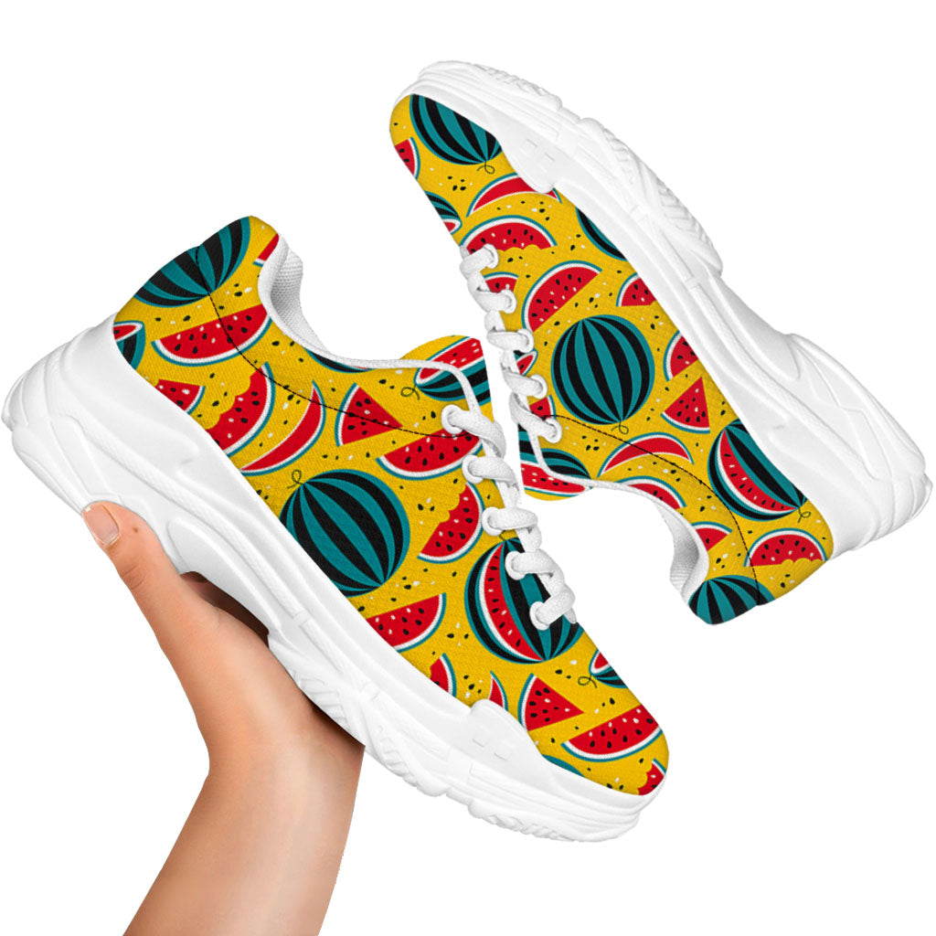Yellow Watermelon Pieces Pattern Print White Chunky Shoes