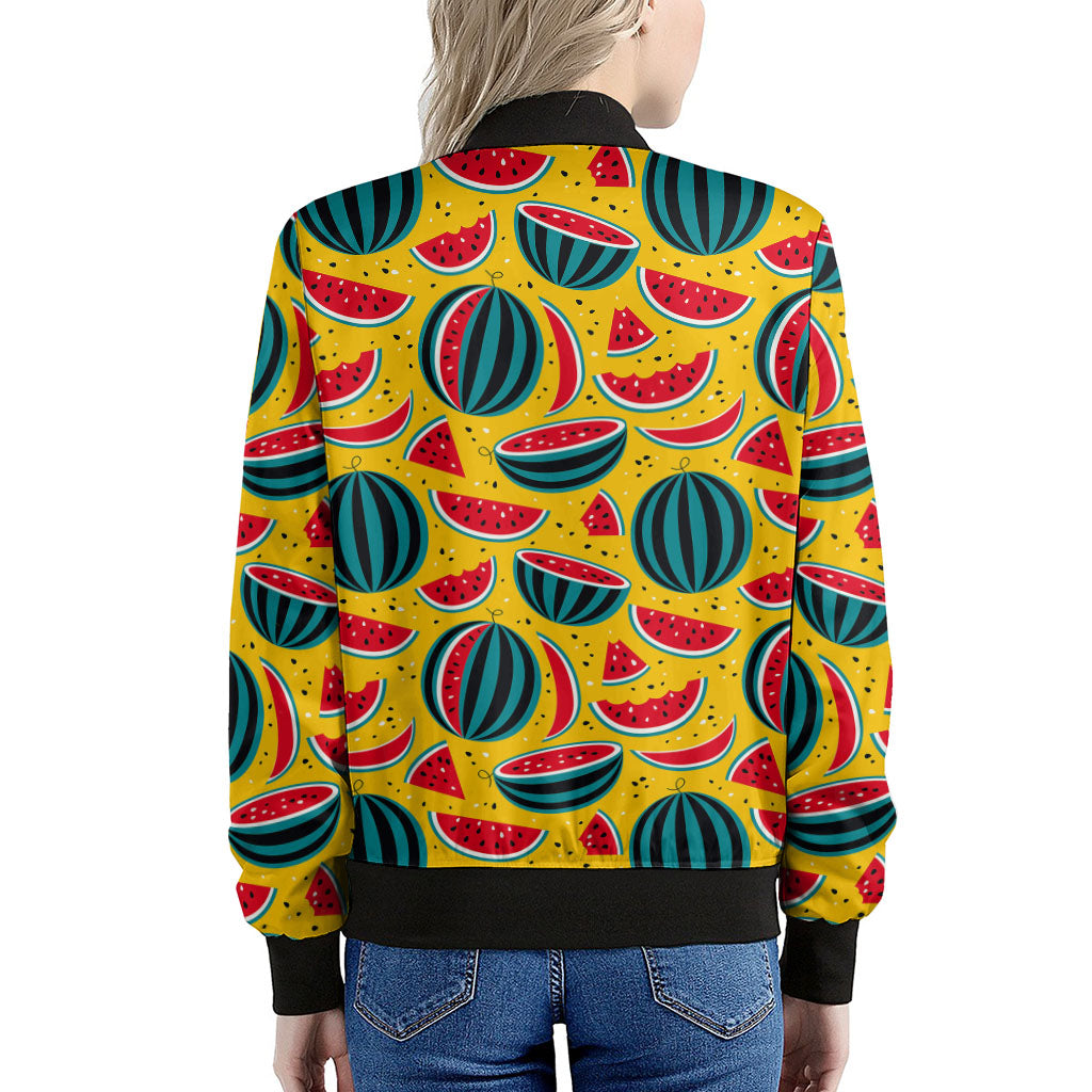 Yellow Watermelon Pieces Pattern Print Women's Bomber Jacket