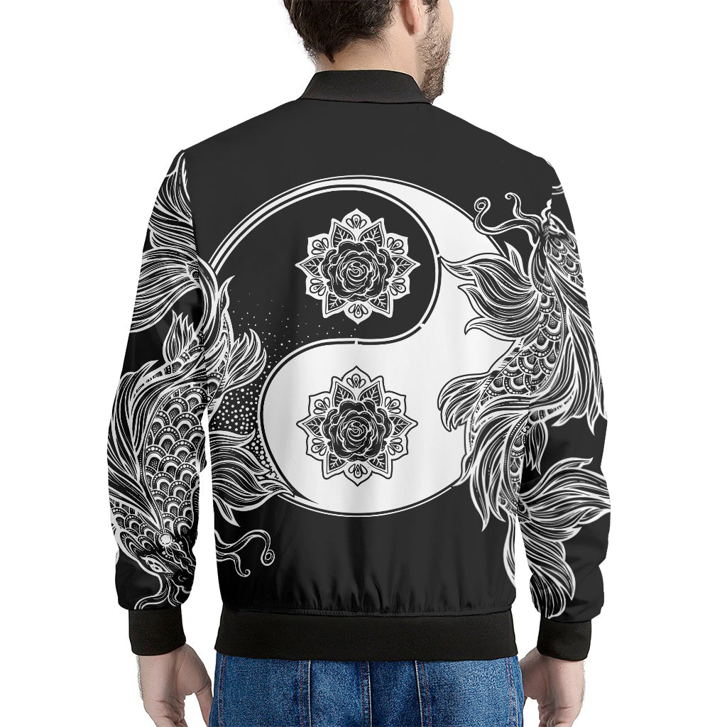 Yin And Yang Koi Carp Fish Print Men's Bomber Jacket