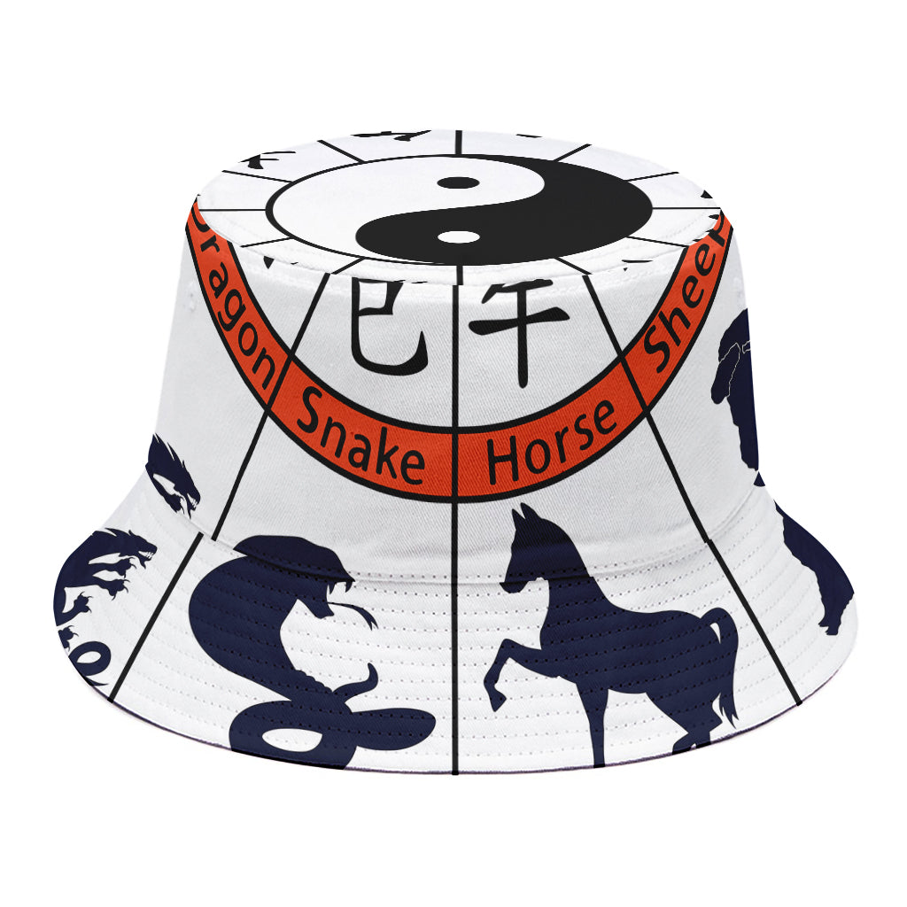 Yin Yang Chinese Zodiac Wheel Print Bucket Hat