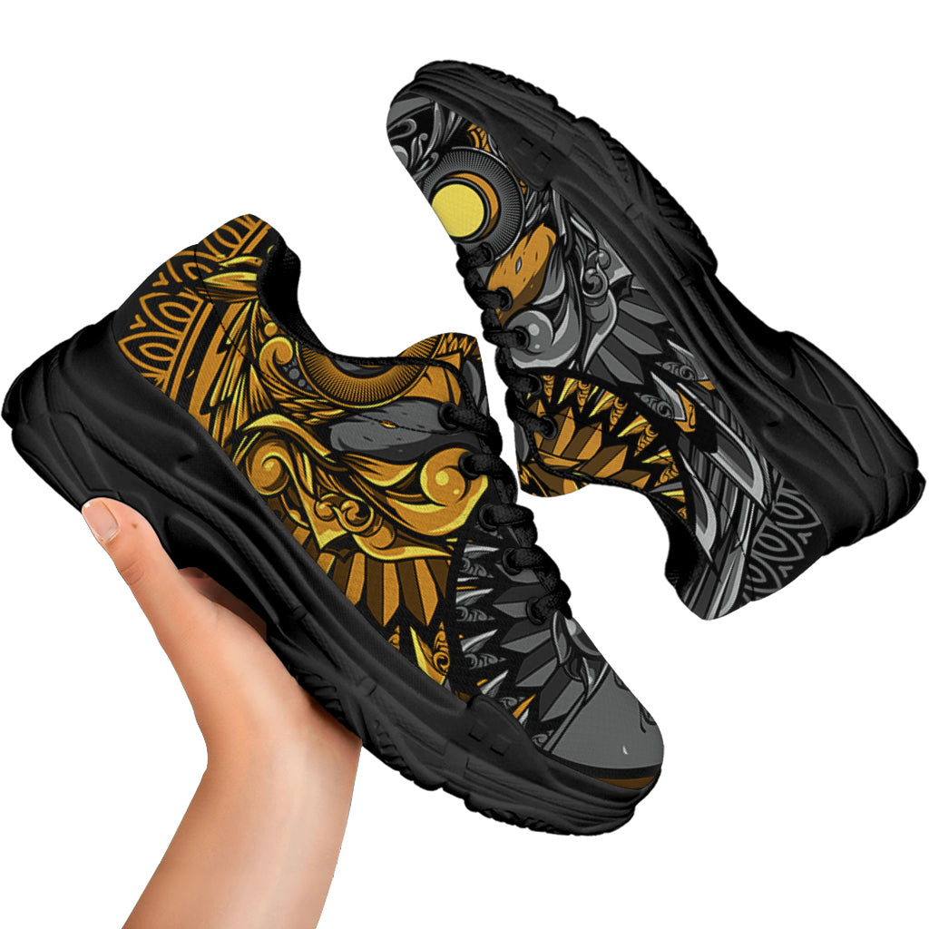 Yin Yang Owl Print Black Chunky Shoes