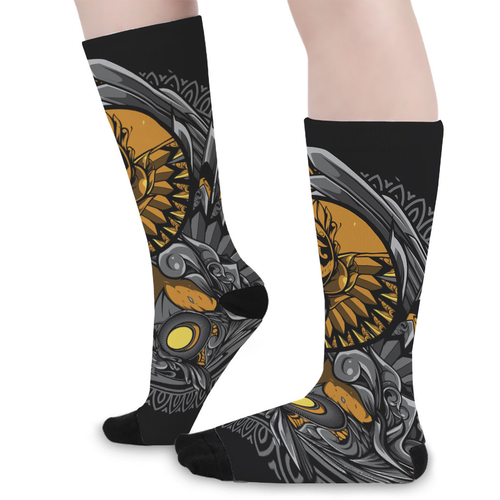 Yin Yang Owl Print Long Socks